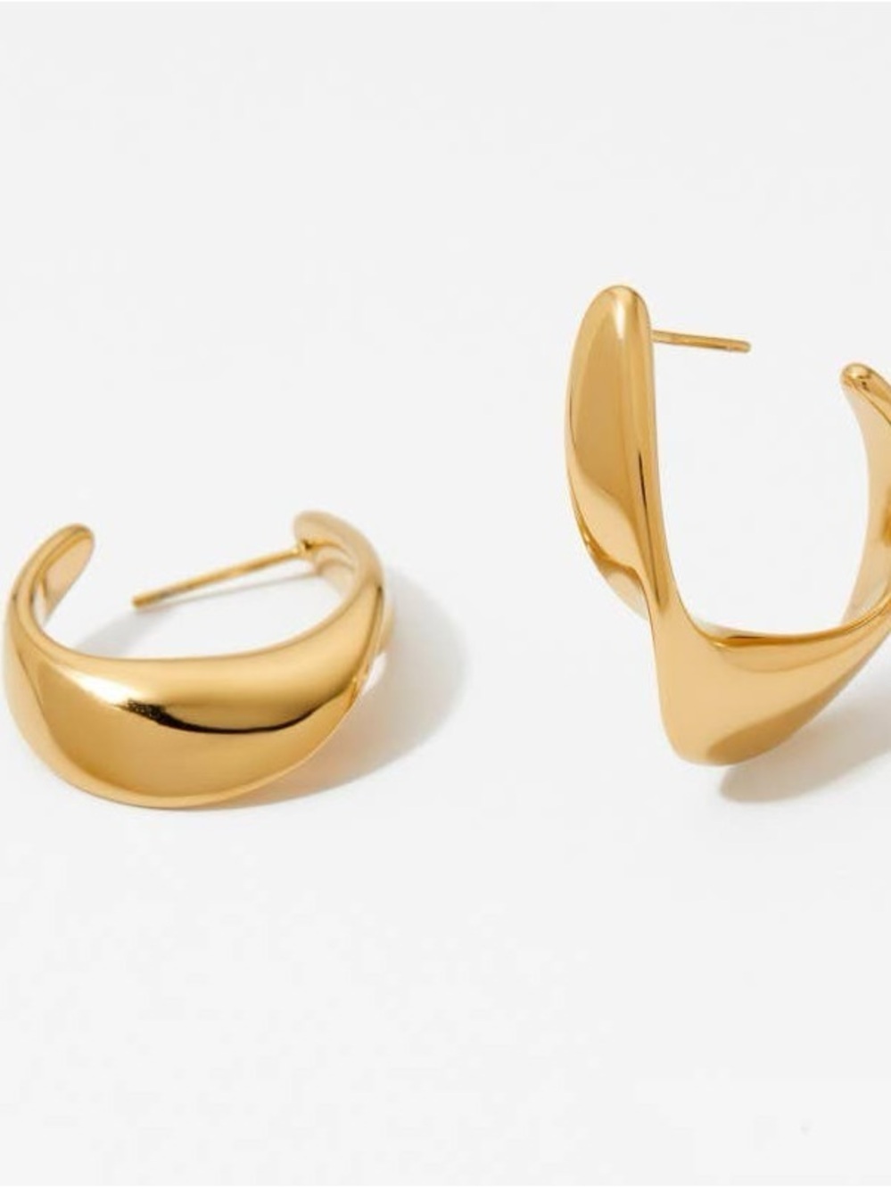 Waterproof Tarnish Free Sculpted Gold Arc Hoop Earrings - Women Jewelry